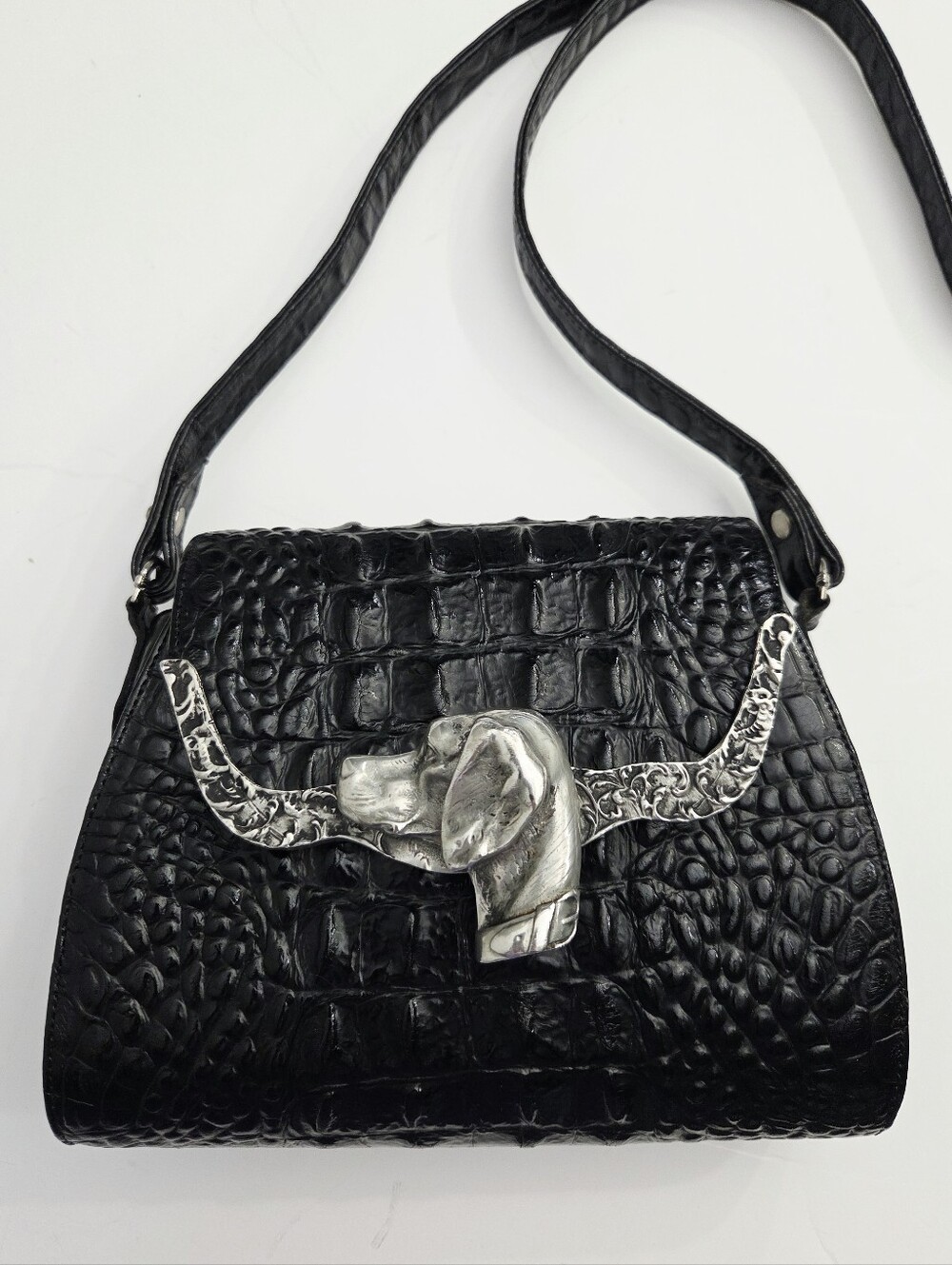 BEAUTIFUL VINTAGE GLEN MILLER FOR ANN TURK DOG HEAD CROC EMBOSSED BAG